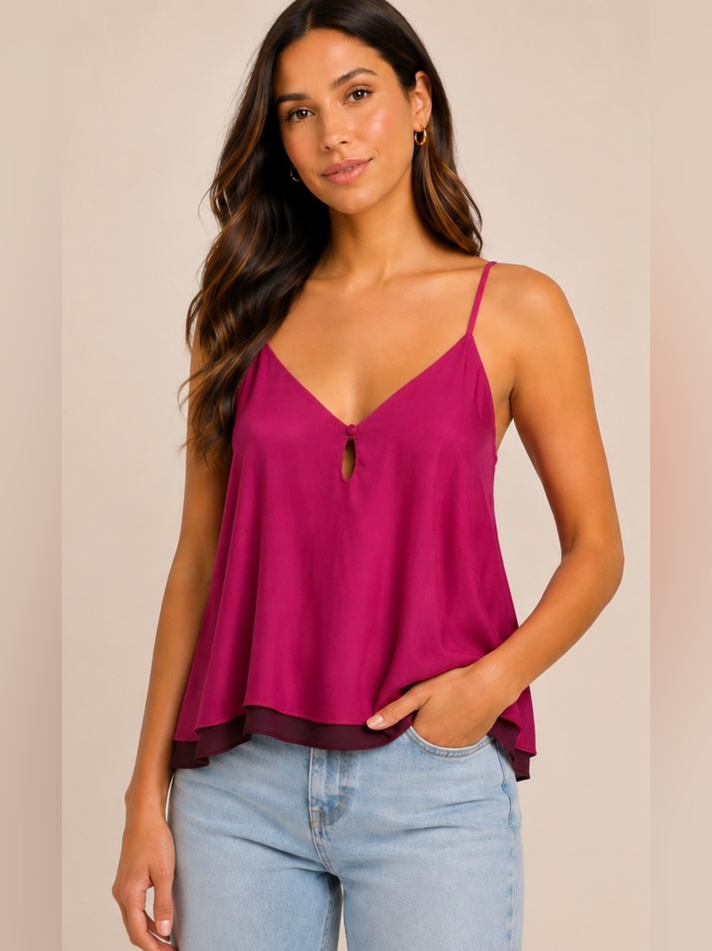 NWT Midnight Bakery Satin Cami Tank Top Pink Sleepwear Lounge Top M